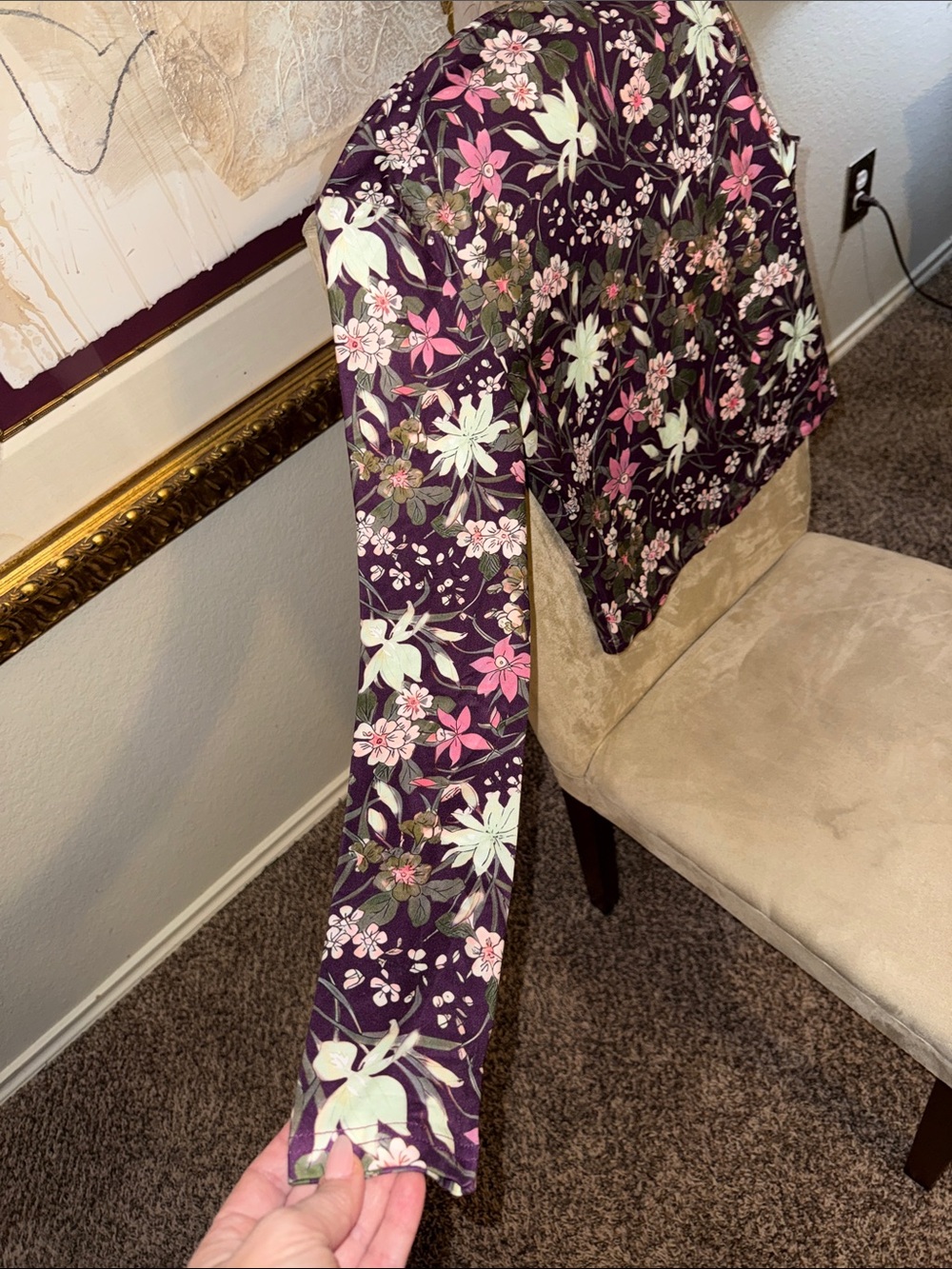 Cider Floral Long Sleeve Slim Fit Top in Plum with Pink & Cream Flowers - Picture 6 of 6